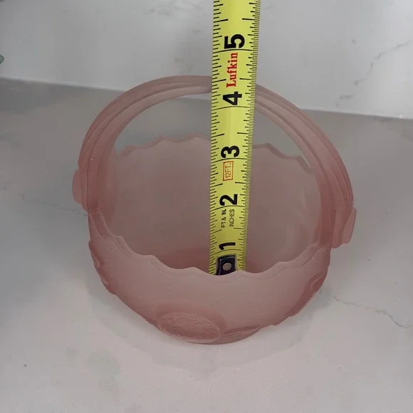 Vintage 1980s Lenox Imperial Pink Frosted Satin Glass Buttons & Bow Basket 5" - Picture 7 of 10